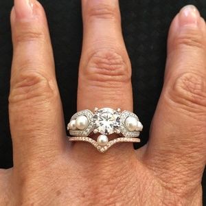 Sterling Silver CZ Pearl Bridal Set